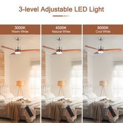 52 Inch Reversible Ceiling Fan with LED Light and Adjustable