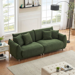 86.6 inch teddy fleece green sofa with four throw pillows and hardware