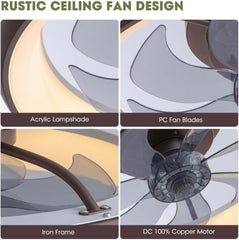 Ceiling Fans with Lights and Remote, 20'' Low Profile Flush Mount