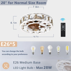 Caged Ceiling Fan with Lights Remote Control,Semi -embedded Modern