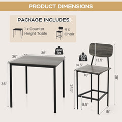 5-Piece Dining Table Set W/Counter Height Table & 4 Bar Stools, Modern