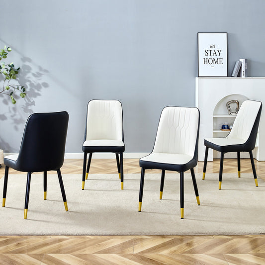 Modern Two-Tone PU Dining Chairs with Gold Decorated Legs - White and