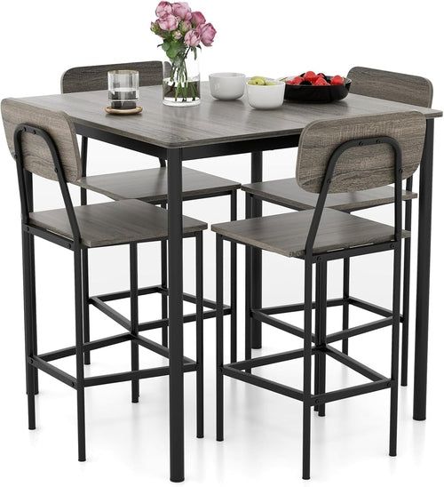 5-Piece Dining Table Set W/Counter Height Table & 4 Bar Stools, Modern