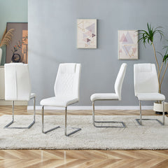 Modern Dining Chairs with Faux Leather Padded Seat, Metal Legs, White,