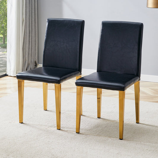 Modern Dining Chairs Set of 2 with Black PU Leather and Golden Metal