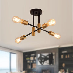 Black Gold Sputnik Chandelier: Modern Industrial Ceiling Light