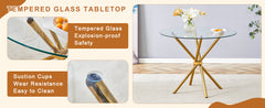 4-Piece Dining Set with 36.6'' Round Tempered Glass Table & White-Gold