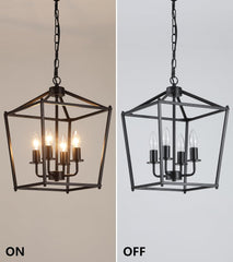 UL Listed Black Industrial 4 Light Lantern Chandelier Ceiling Light