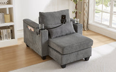 Convertible Chaise Lounge Sofa Chair Corduroy Sleeper with USB Ports,