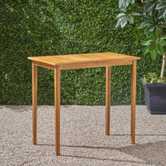 Outdoor Minimalist Acacia Wood Rectangle Bar Table - Teak Finish,
