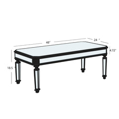 Silver Mirrored Coffee Table, Black Vintage Carved Wooden, Rectangle
