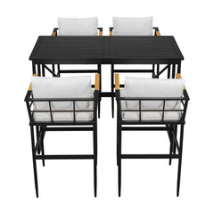 Iron Outdoor Dining Set with Acacia Wood Armrest Suitable For Patio,