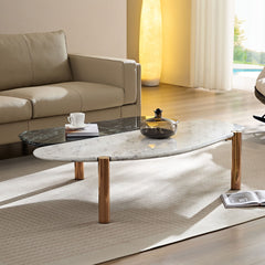 Faux Marble Coffee Tables Accent Tea Tables with Gold Metal Foot for