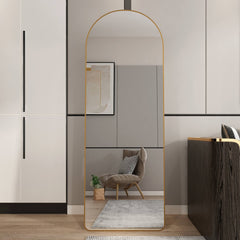 Modern Aluminum Alloy Metal Frame Arched Floor Mirror with Gold Finish