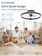 Ceiling Fans with Lights and Remote, 19.7'' Low Profile Ceiling Fans,