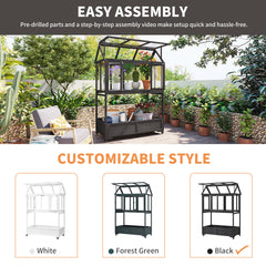 Garden Wood Portable Cold Frame with Movable Wheels Mini Greenhouse