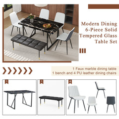 Table and chair set.Modern Black Marble Pattern MDF Dining Table Set -