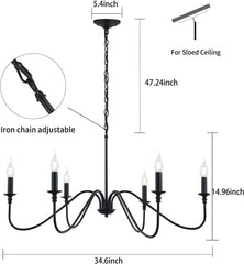 Black Chandelier,6-Light Rustic Industrial Iron Chandeliers for Dining
