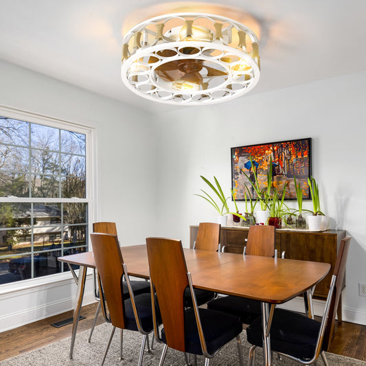 Caged Ceiling Fan with Lights Remote Control,Semi -embedded Modern