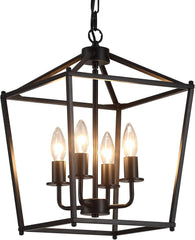 UL Listed Black Industrial 4 Light Lantern Chandelier Ceiling Light
