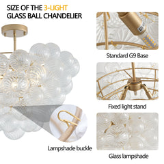 20-Inch Gold Ceiling Pendant Light with Threaded Clear Glass Globe