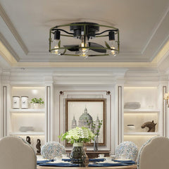 Flush Mount Ceiling Fans with Lights and Remote Control green Caged