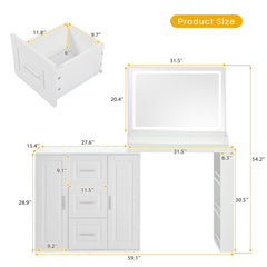 59' Makeup Vanity Desk with Mirror, Vanity Mirror with Lights,
