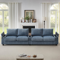 Modern 4-Seater Corduroy Sofa Couch with USB Ports, Hidden Storage,