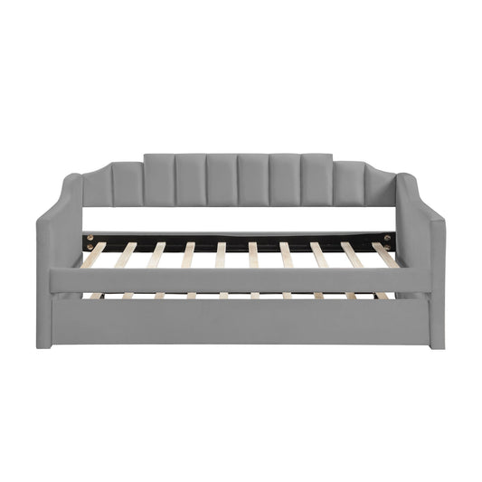 Velvet Daybed with Trundle Upholstered Tufted Sofa Bed,  both Twin