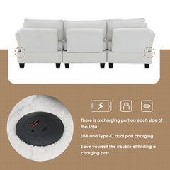 92*63"Modern Teddy Velvet Sectional Sofa,Charging Ports on Each