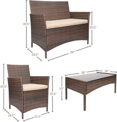 4 Pieces Outdoor Patio Furniture Set, PE Rattan Wicker Chairs Balcony