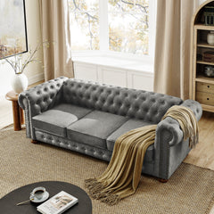 Chesterfield Sofa Tufted  Upholstered PU 3-Seater Sofa Scrolled Arms