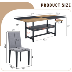 Table and chair set.71*35.4 inch Wooden And Black Spliced Dining Table