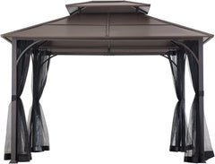 10x12 Hardtop Gazebo Steel Frame Netting Brown