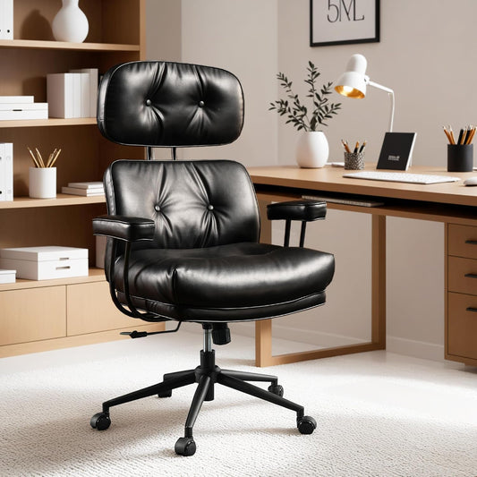 Ergonomic Home Office Chair, Mid-Century Modern Leather Chair with