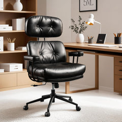 Ergonomic Home Office Chair, Mid-Century Modern Leather Chair with