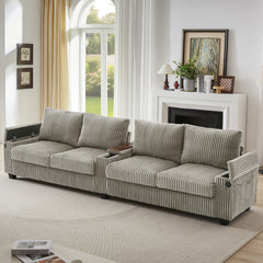 Modern 4-Seater Corduroy Sofa Couch with USB Ports, Hidden Storage