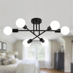 Black Modern Sputnik Chandelier Ceiling Light Fixtures,6-Lights