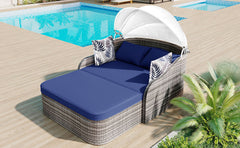 79.9" Outdoor Sunbed with Adjustable Canopy, Daybed With Pillows,