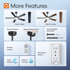 Ceiling Fans with Lights, 52 Inch Black Ceiling Fan with Light and
