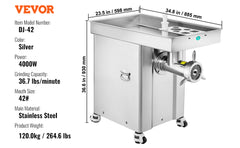 VEVOR 22/36.7Lbs Meat Grinder Capacity Electric Meat Grinders Grinding Plate Sausage Maker for Kitchen Restaurant Butcher Store