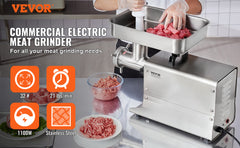 VEVOR Meat Grinder Electric Meat Grinders&Blade Grinding Plate Stainless Steel Commercial for Kitchen Restaurant Butcher Store