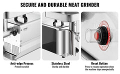 VEVOR Meat Grinder Electric Meat Grinders&Blade Grinding Plate Stainless Steel Commercial for Kitchen Restaurant Butcher Store