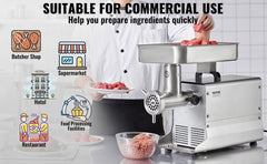 VEVOR Meat Grinder Electric Meat Grinders&Blade Grinding Plate Stainless Steel Commercial for Kitchen Restaurant Butcher Store