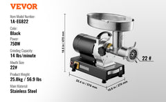 Succebuy Meat Grinder Electric Meat Grinders Grinding Plate Stainless Steel Commercial for Kitchen Restaurant Butcher Store