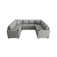 Multi-functional U-shaped Sectional Sofa Convertible Pull-out Bed Gray