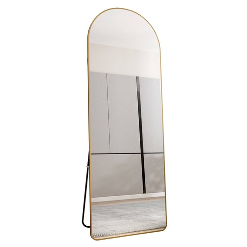 Modern Aluminum Alloy Metal Frame Arched Floor Mirror with Gold Finish