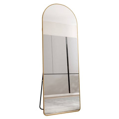 Modern Aluminum Alloy Metal Frame Arched Floor Mirror with Gold Finish
