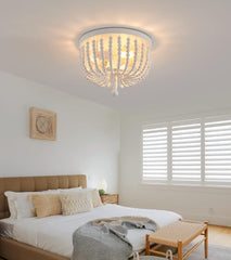 White Boho Beaded Chandeliers Flush Mount Ceiling Light,3-Lights Small