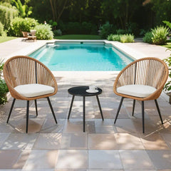 Modern 3-Piece Set: 17.7' Anti-Spill Round Coffee Table + 2 Rattan